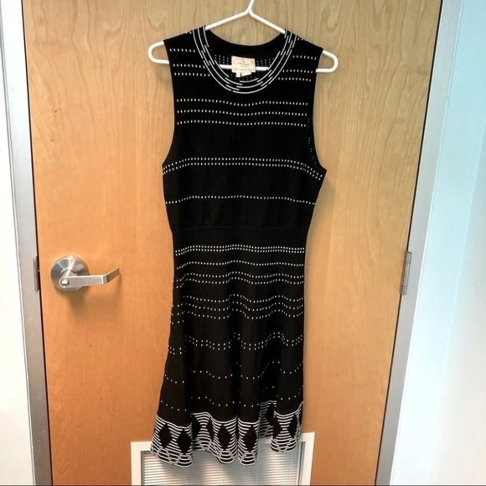 kate spade Black Midi Dress with White Dot & Wave Pattern